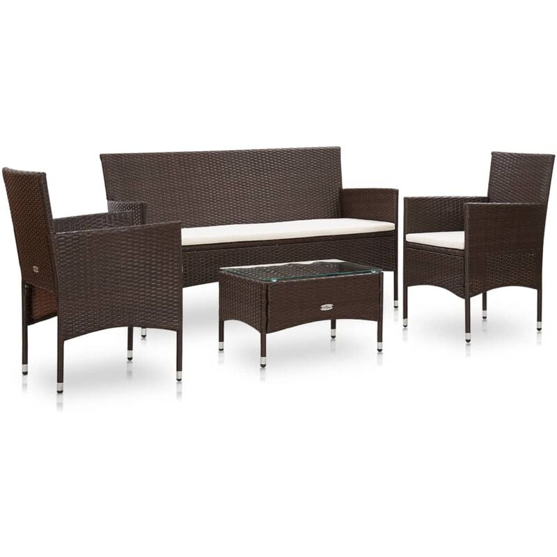 

vidaXL Set muebles de jardín 4 piezas y cojines ratán sintético marrón - Marrón