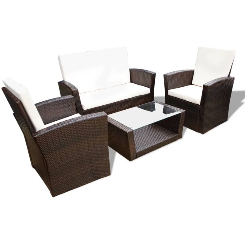 Set muebles de jardín 4 piezas y cojines ratán sintético Set De Muebles De Jardín 4 Pzas Y Cojines Ratán Sintético