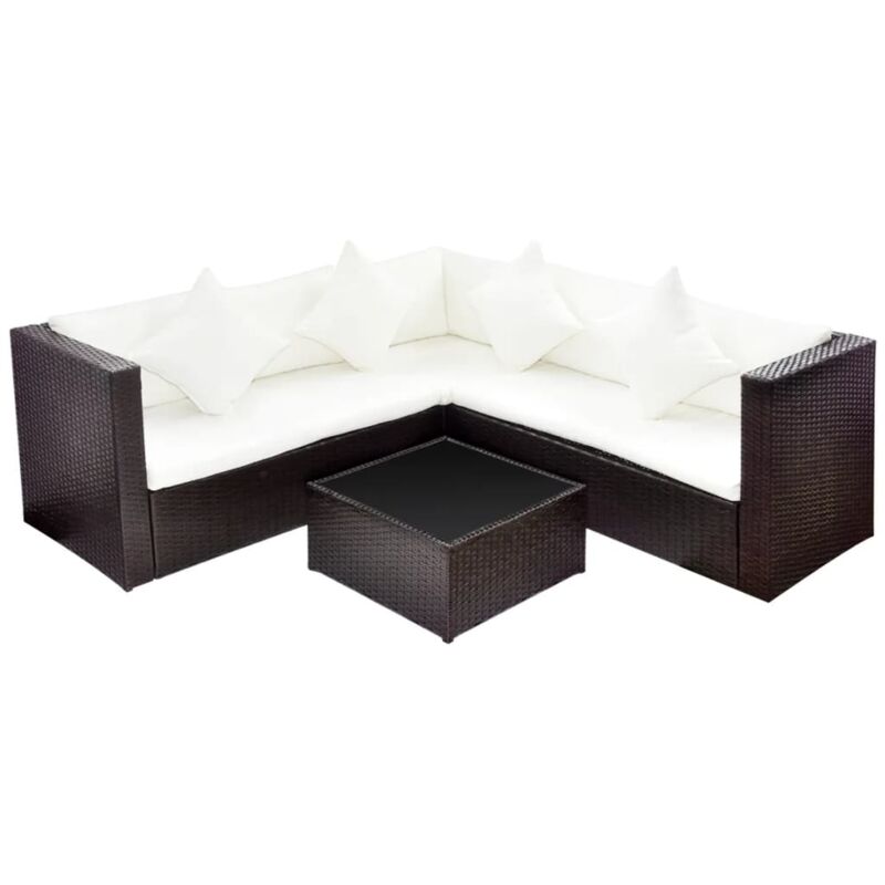 Set muebles de jardín 4 piezas y cojines ratán sintético marrón