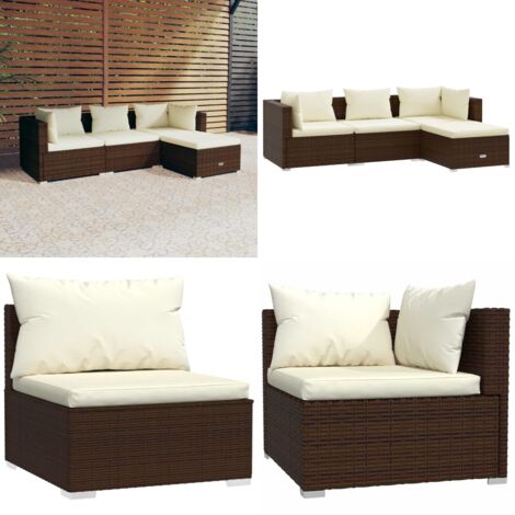 Set muebles de jardín 4 piezas y cojines ratán sintético marrón - Sofás de jardín - Ratán sintético