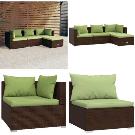 Set muebles de jardín 4 piezas y cojines ratán sintético marrón - Sofás de jardín - Ratán sintético