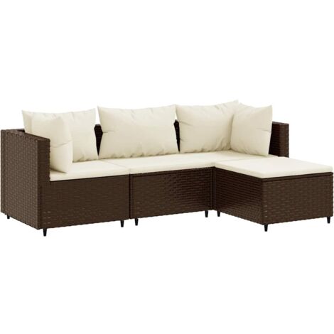 Set muebles de jardín 4 piezas y cojines ratán sintético marrón vidaXL