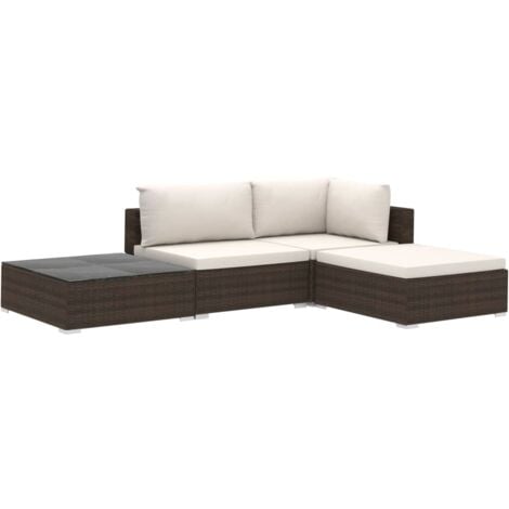 Set muebles de jardín 4 piezas y cojines ratán sintético marrón vidaXL