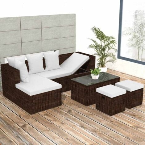 ZEYUAN Set de Muebles de jardín 2 Piezas bambú y Cojines Blanco