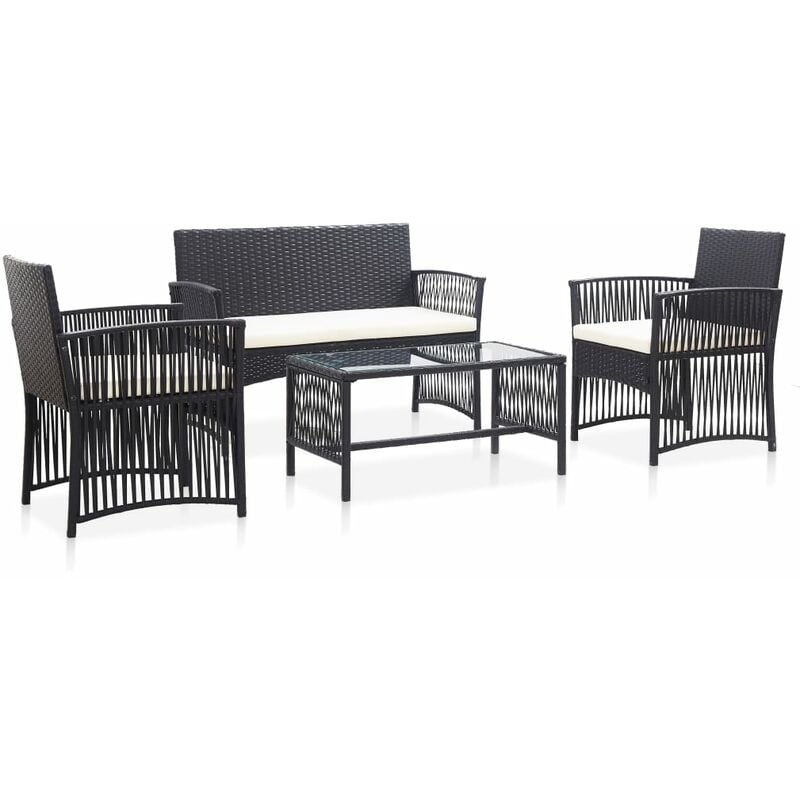 

Set muebles de jardín 4 piezas y cojines ratán sintético negro