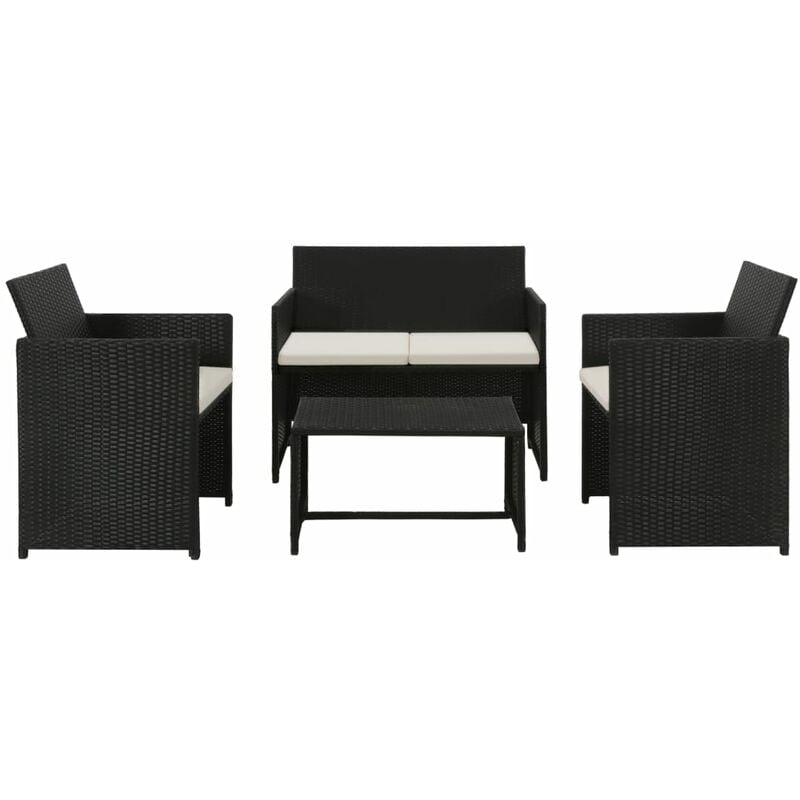 

Set muebles de jardín 4 piezas y cojines ratán sintético negro