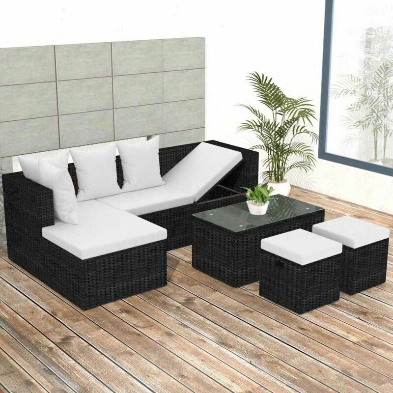 

Set muebles de jardin 4 piezas y cojines ratan sintetico negro