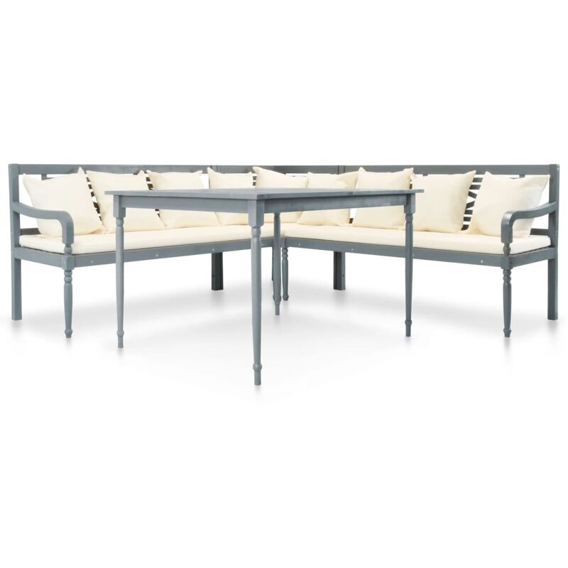 

Set muebles de jardín 4 pzas madera maciza acacia gris y blanco