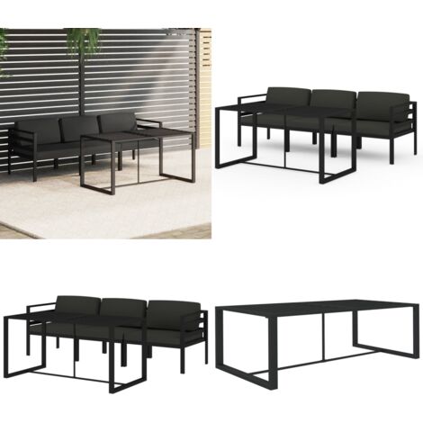 Set muebles de jardín 4 pzas y cojines aluminio gris antracita - Muebles de exterior - Muebles modulares
