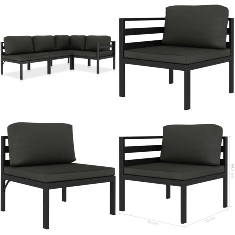 Set muebles de jardín 4 pzas y cojines aluminio gris antracita - Muebles de jardín - Sofás de aluminio