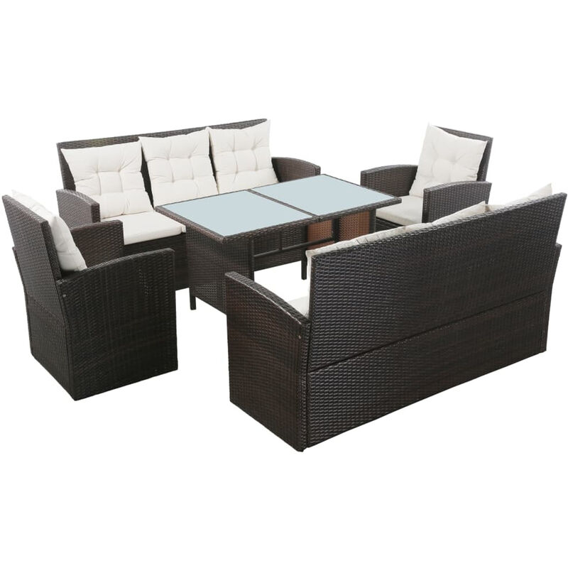 

Set muebles de jardin 5 piezas y cojines ratan sintetico marron