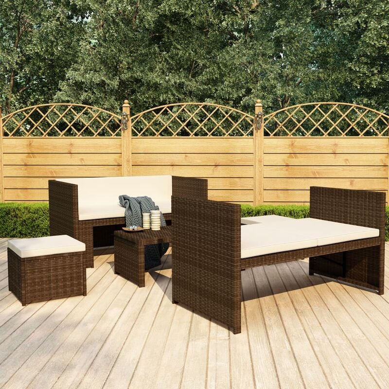 

Set muebles de jardín 5 piezas y cojines ratán sintético marrón