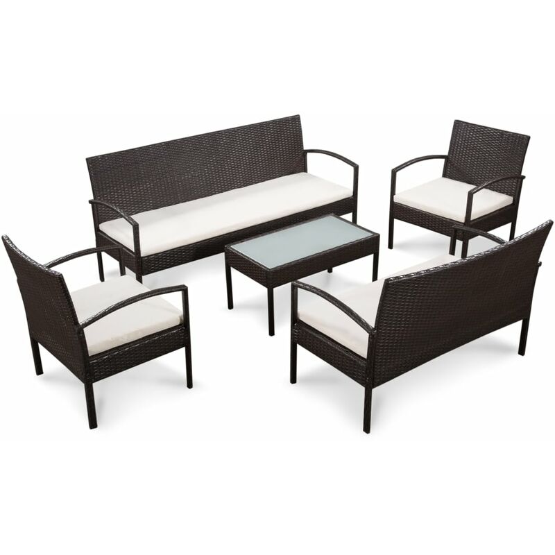 

Set muebles de jardín 5 piezas y cojines ratán sintético marrón