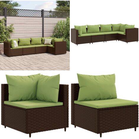Set muebles de jardín 5 piezas y cojines ratán sintético marrón - Sofás de jardín - Cojines sintéticos
