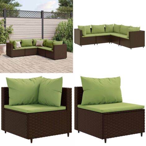 Set muebles de jardín 5 piezas y cojines ratán sintético marrón - Sofás de jardín - Cojines sintéticos