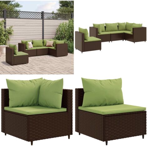 Set muebles de jardín 5 piezas y cojines ratán sintético marrón - Sofás de jardín - Cojines sintéticos