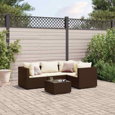 Set muebles de jardín 5 piezas y cojines ratán sintético marrón vidaXL