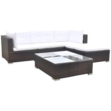 Set muebles de jardín 5 piezas y cojines ratán sintético marrón vidaXL