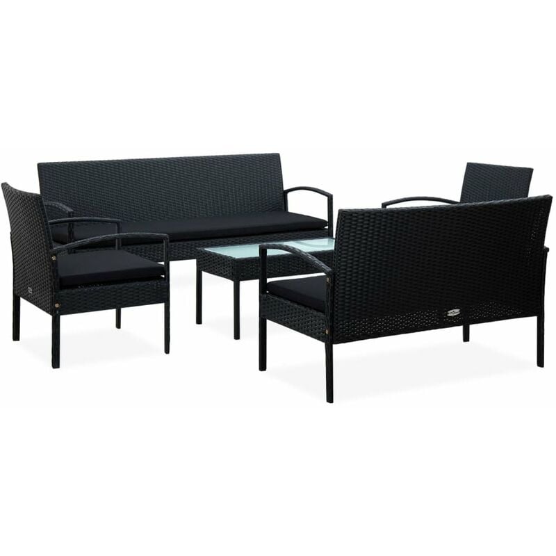 

Set muebles de jardin 5 piezas y cojines ratan sintetico negro