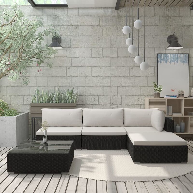 

Set muebles de jardin 5 piezas y cojines ratan sintetico negro