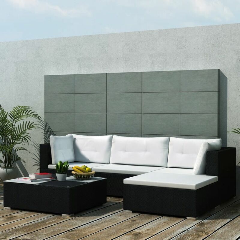

Set muebles de jardín 5 piezas y cojines ratán sintético negro