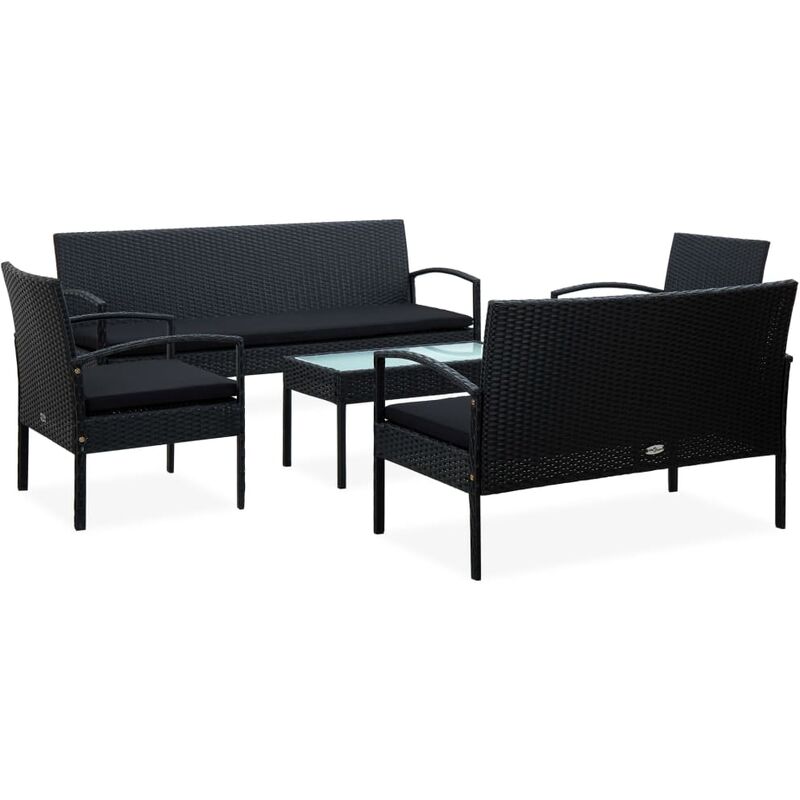 

Set muebles de jardín 5 piezas y cojines ratán sintético negro