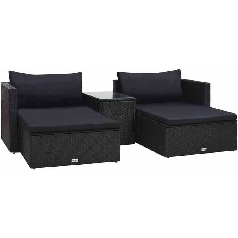 

Set muebles de jardín 5 piezas y cojines ratán sintético negro