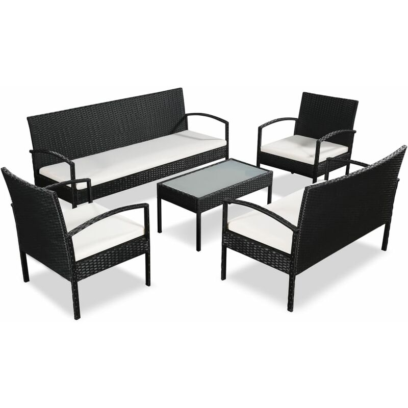 

Set muebles de jardín 5 piezas y cojines ratán sintético negro