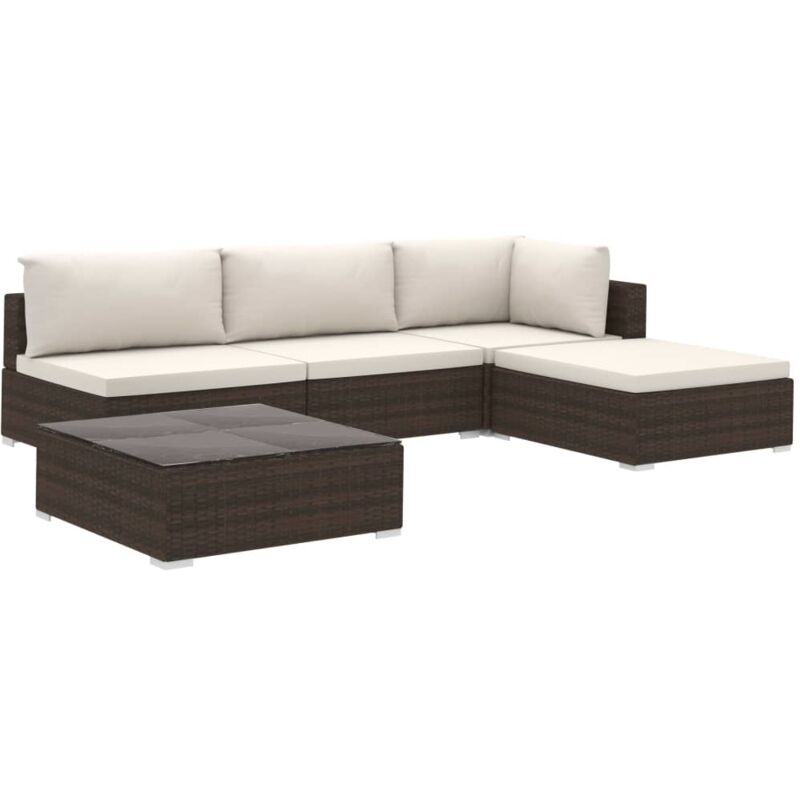 

Set Muebles de Jardín 5 Piezas y Cojines Ratán Sintético Marrón - Marrón - Vidaxl