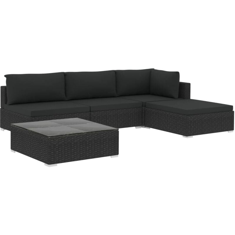 

vidaXL Set Muebles de Jardín 5 Piezas y Cojines Ratán Sintético Negro - Negro