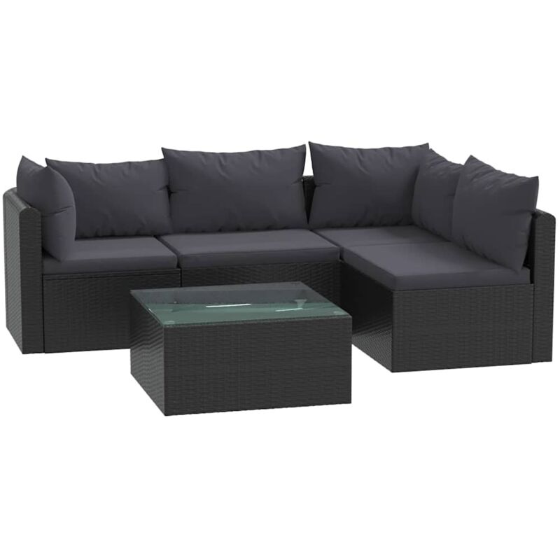 

vidaXL Set muebles de jardín 5 piezas y cojines ratán sintético negro - Negro