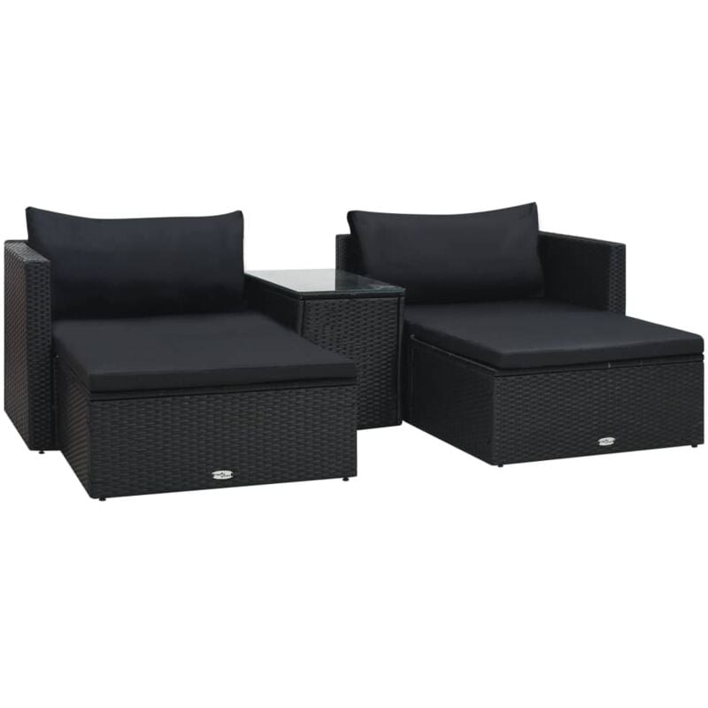 

vidaXL Set muebles de jardín 5 piezas y cojines ratán sintético negro - Negro