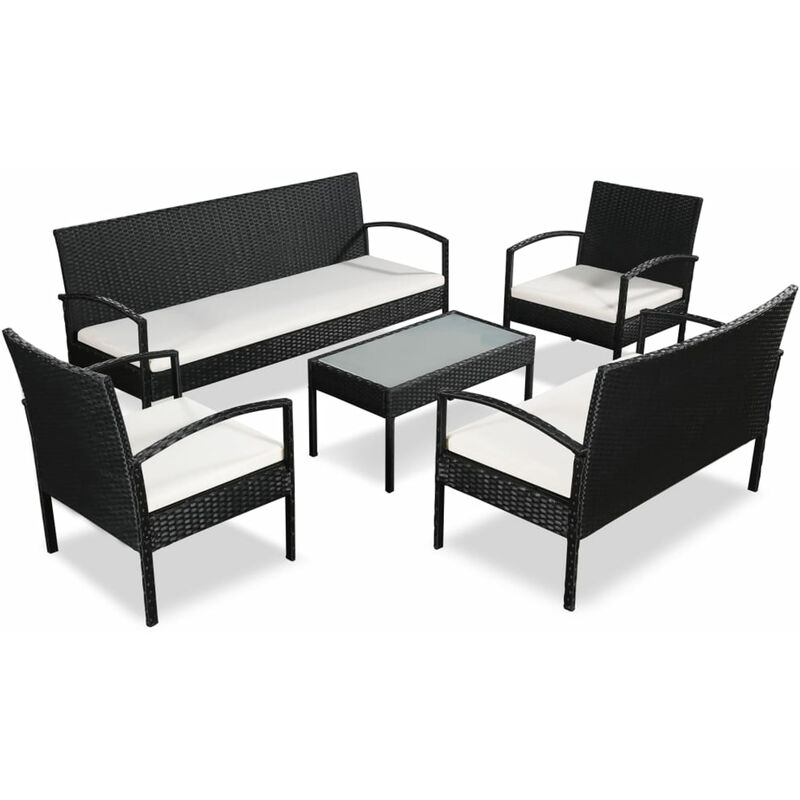 

Set muebles de jardin 5 piezas y cojines ratan sintetico negro