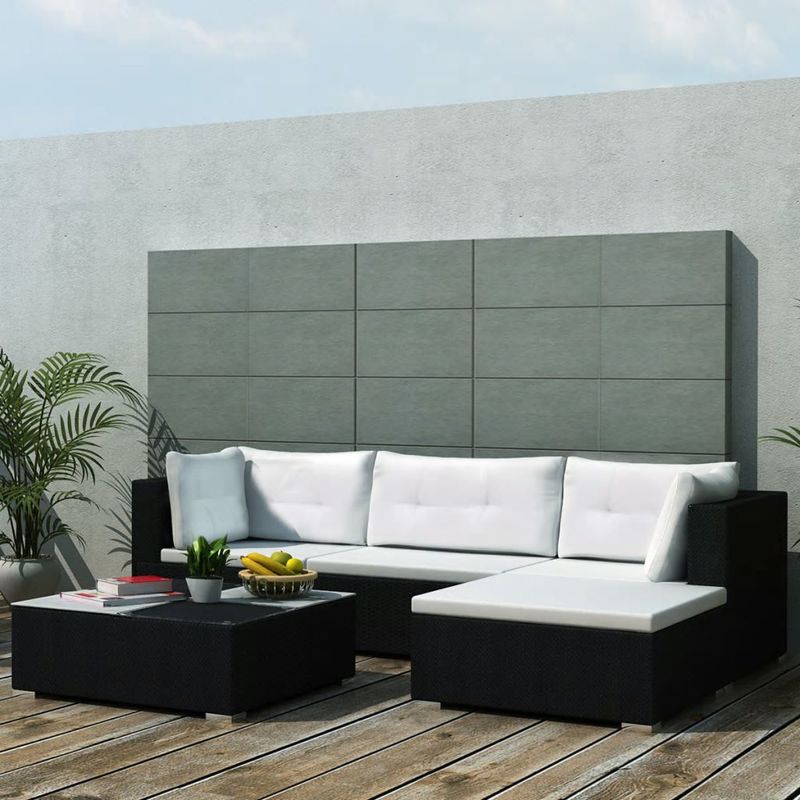 

Set muebles de jardin 5 piezas y cojines ratan sintetico negro