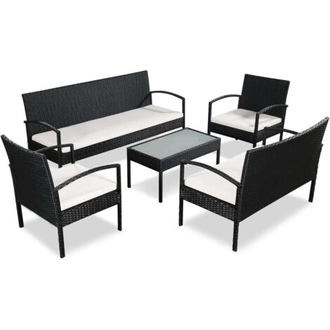Set muebles de jardín 5 piezas y cojines ratán sintético negro vidaXL