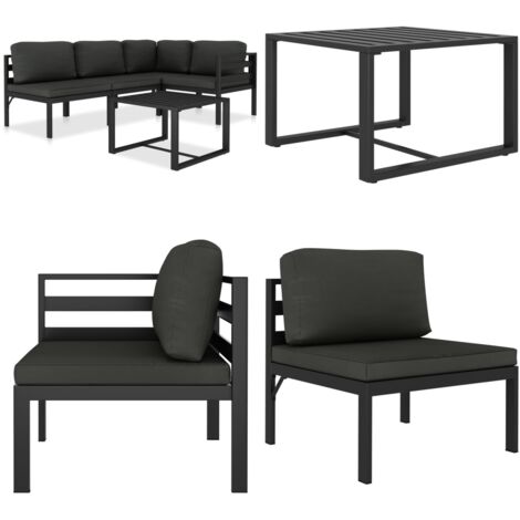 Set muebles de jardín 5 pzas y cojines aluminio gris antracita - Muebles de jardín - Sofás de aluminio