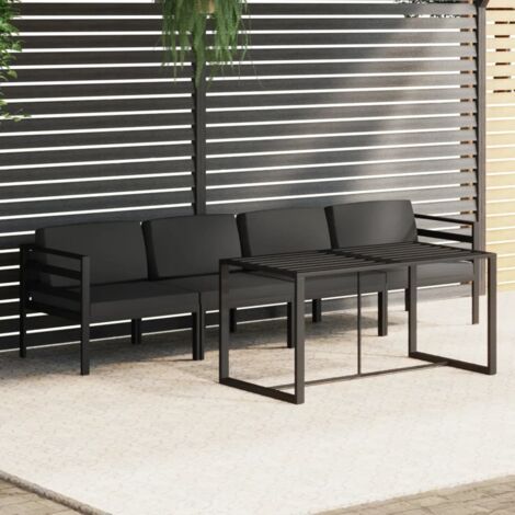 Set muebles de jardín 5 pzas y cojines aluminio gris antracita vidaXL