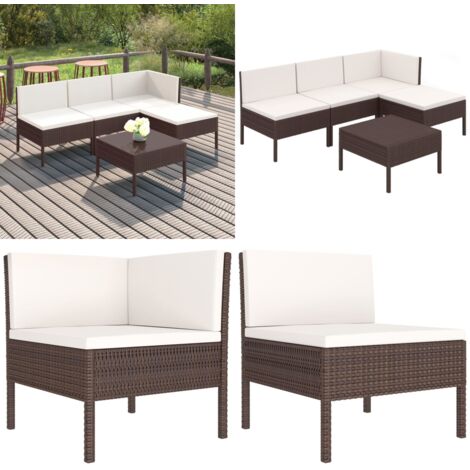 Set muebles de jardín 5 pzas y cojines ratán sintético marrón - Salón de jardín - Tumbonas