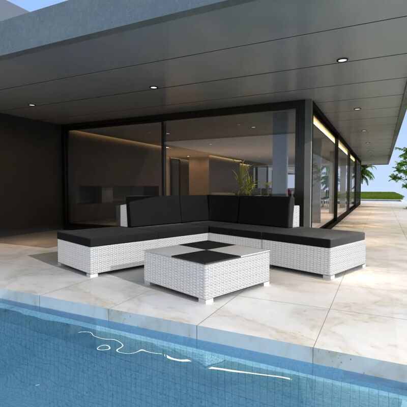 

Set muebles de jardín 6 piezas y cojines ratán sintético blanco