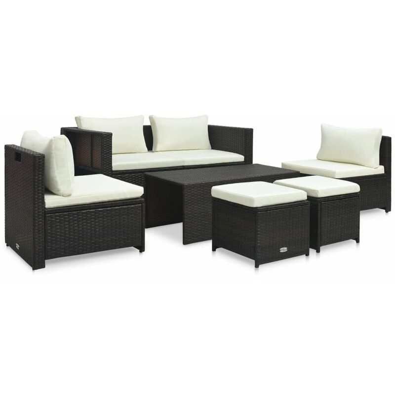 

Happyshopping - Set muebles de jardin 6 piezas y cojines ratan sintetico marron