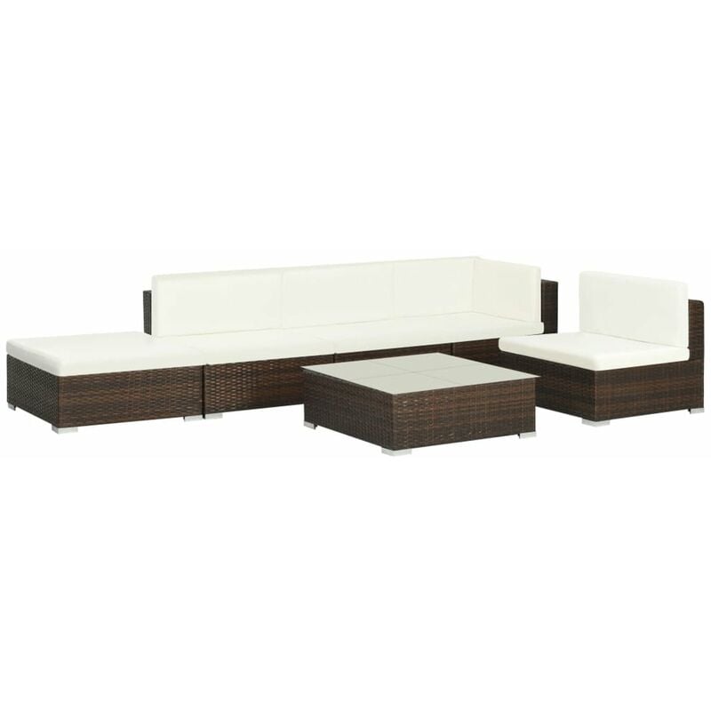 

Set muebles de jardin 6 piezas y cojines ratan sintetico marron