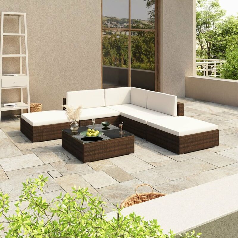 

Set muebles de jardin 6 piezas y cojines ratan sintetico marron