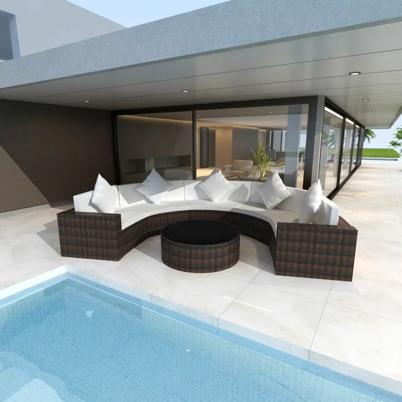 

Set muebles de jardín 6 piezas y cojines ratán sintético marrón