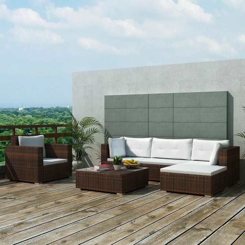 

Set muebles de jardín 6 piezas y cojines ratán sintético marrón