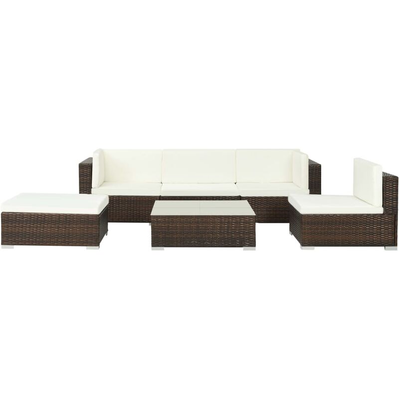 

Set muebles de jardín 6 piezas y cojines ratán sintético marrón