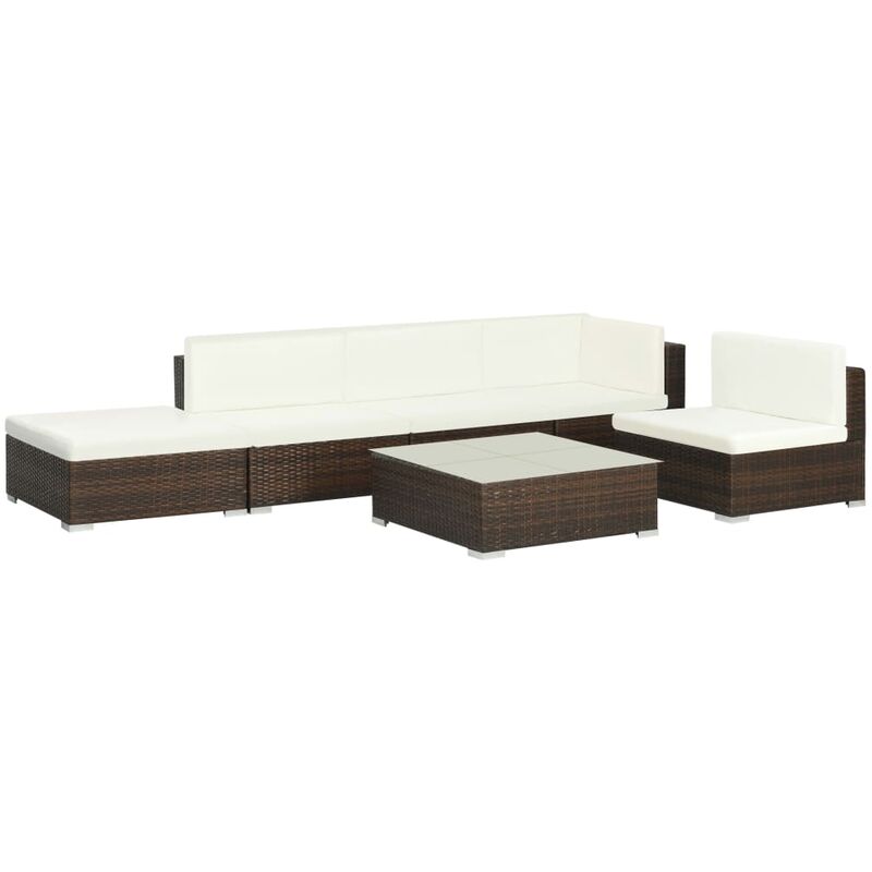 

Set muebles de jardín 6 piezas y cojines ratán sintético marrón