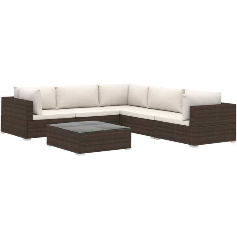 

Set muebles de jardín 6 piezas y cojines ratán sintético marrón - Marrón - Vidaxl