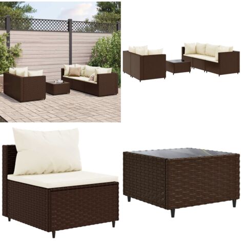 Set muebles de jardín 6 piezas y cojines ratán sintético marrón - Sofás de jardín - Cojines sintéticos