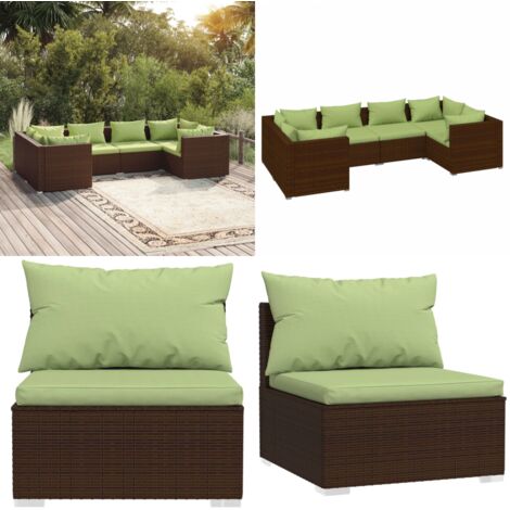 Set muebles de jardín 6 piezas y cojines ratán sintético marrón - Sofás de jardín - Cojines sintéticos