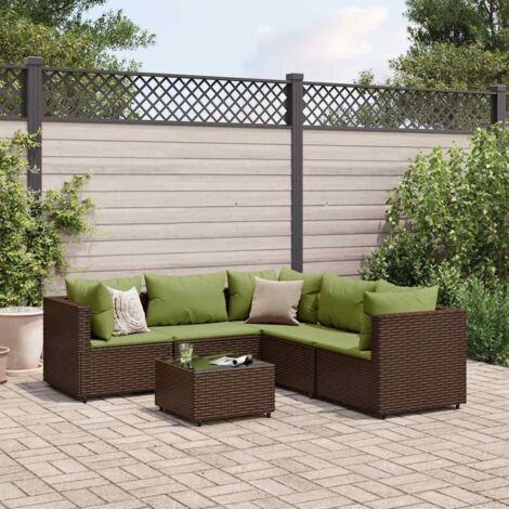 Set muebles de jardín 6 piezas y cojines ratán sintético marrón vidaXL